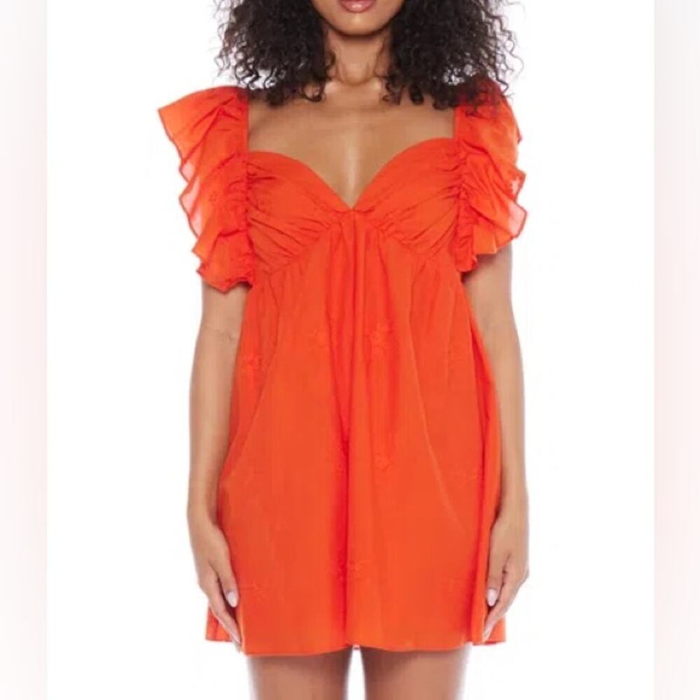 B DARLIN Juniors' Ruffled Floral Print Cotton A-line Dress In Burnt Orange Sz 5